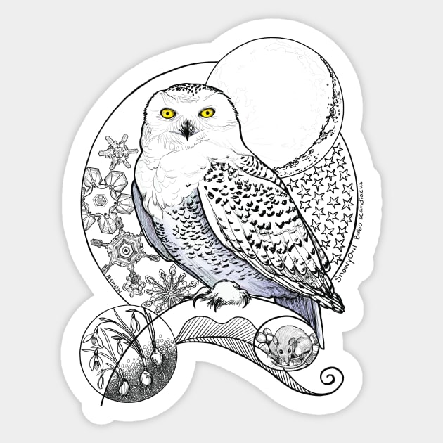 Snowy Owl Doodle in a wintery scene Sticker by mernstw